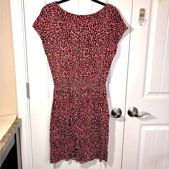 Lilly Pulitzer Sadie Leopard Cap Sleeve Dress Pink Brown Size Medium - Picture 2 of 10